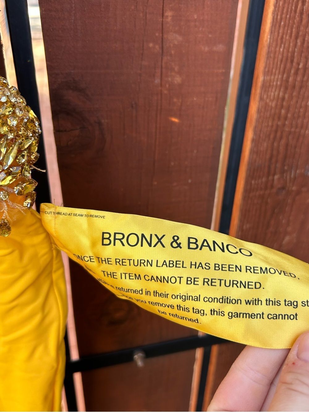 NWT BRONX AND BANCO Camila Yellow Rhinestone Cutout Maxi Dress size large/8US - Picture 9 of 14